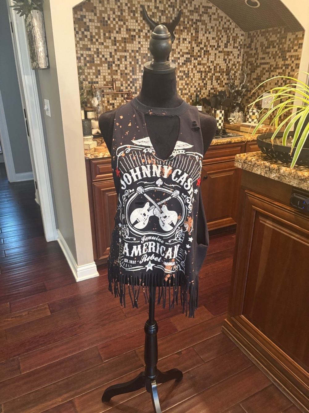 Johnny Cash Black Fringe Graphic Tank Top